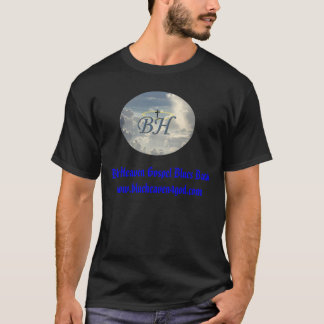 Das T-Logo und der blaue Text der blauen Himmel T-Shirt