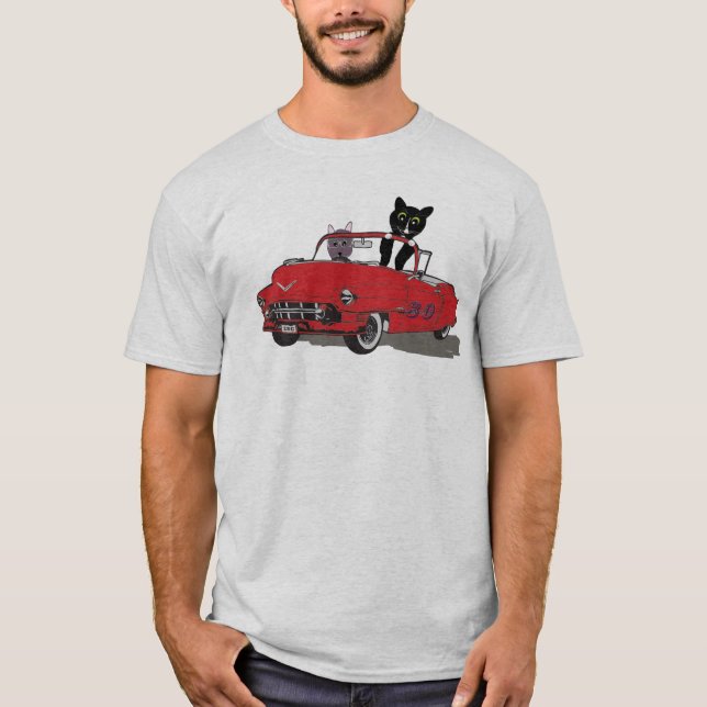 Das T-Shirt 2 Katzen-Freude-Reitmänner (Vorderseite)