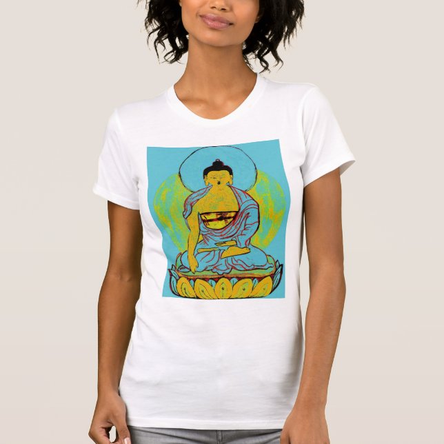 Das T-Shirt blauer Buddha-Frauen (Vorderseite)