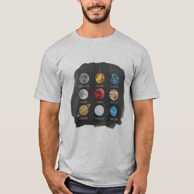 Das T-Shirt der Sonnensystem-Aquarell-Männer (Vorderseite)