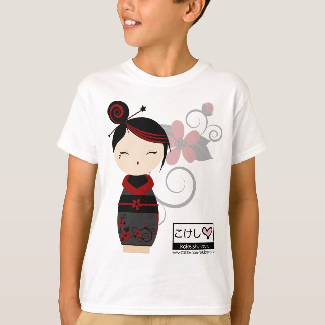 Das T-Shirt gotische Kokeshi Kinder (Vorderseite)