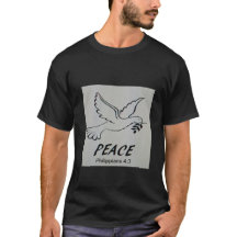 Das T-Shirt zeigt unser Logo mit Taube und Schrift