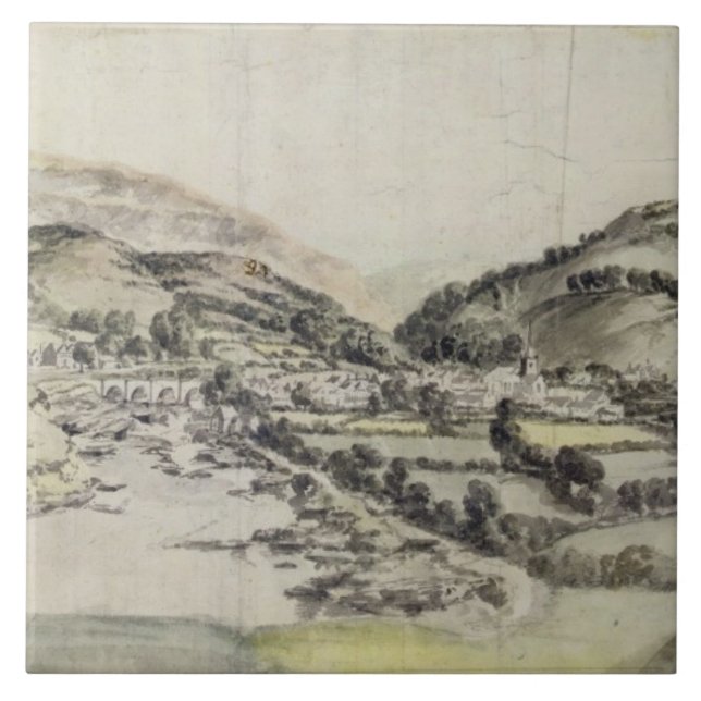 Das Tal von Llangollen (w/c auf Papier) Fliese (Vorderseite)