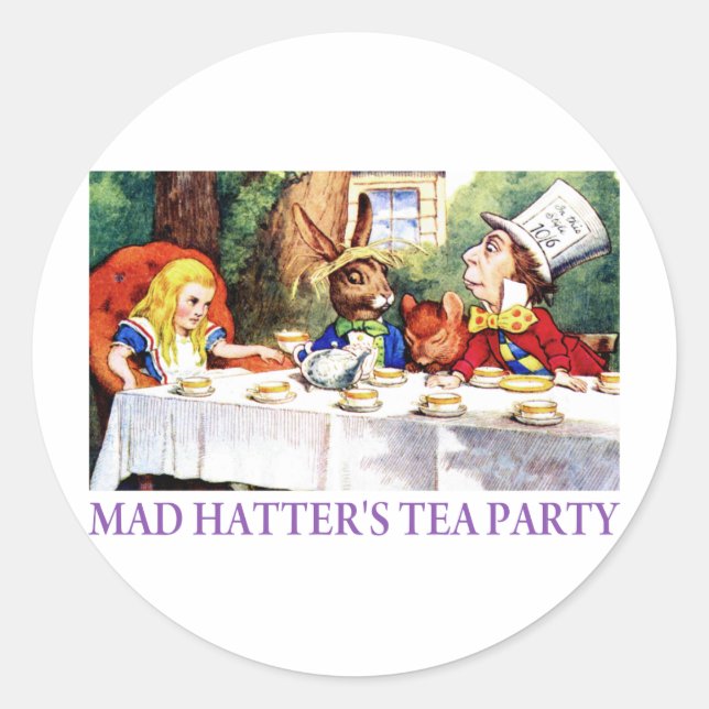 DAS TEE-PARTY DES MAD HATTER RUNDER AUFKLEBER (Vorderseite)