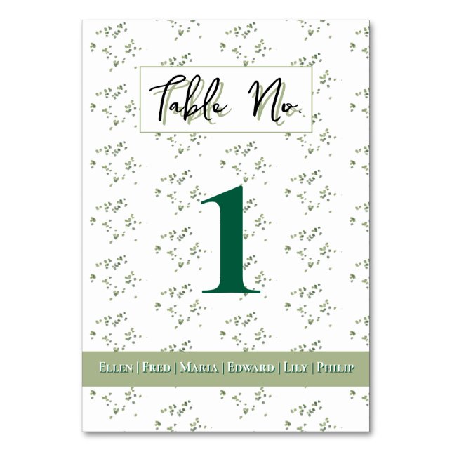 Das Thema Grüne Wälder in einer Hochzeit Tischnummer (Vorderseite)