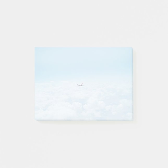 Das Themed Flugzeug, ein Flugzeug fliegt in blaue Post-it Klebezettel (Vorderseite)