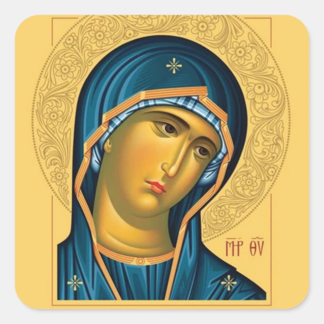 Das Theotokos (Jungfrau Mary)-Orthodoxe Icon Quadratischer Aufkleber (Vorderseite)