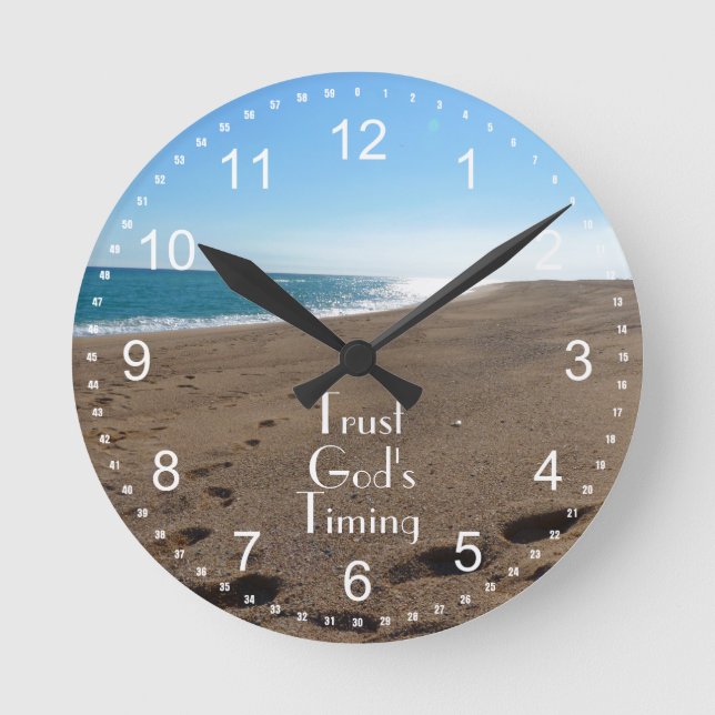 Das TIMING-Zitat-Strand des Vertrauens-Gottes Runde Wanduhr (Vorderseite)