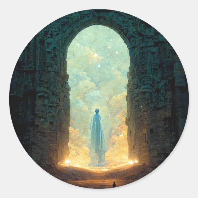 Das Tor der Gods Fantasy Sci-Fi Kunst Runder Aufkleber (Vorderseite)