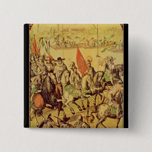 Das Treffen zwischen Hernando Cortes Button (Vorderseite)
