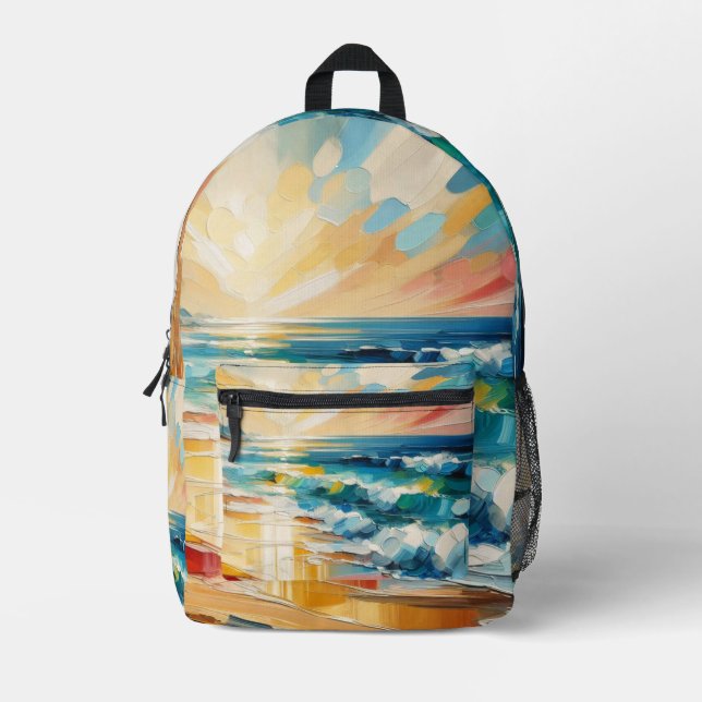 Das trendige Beach Sunset Art Backpack Bedruckter Rucksack (Vorderseite)