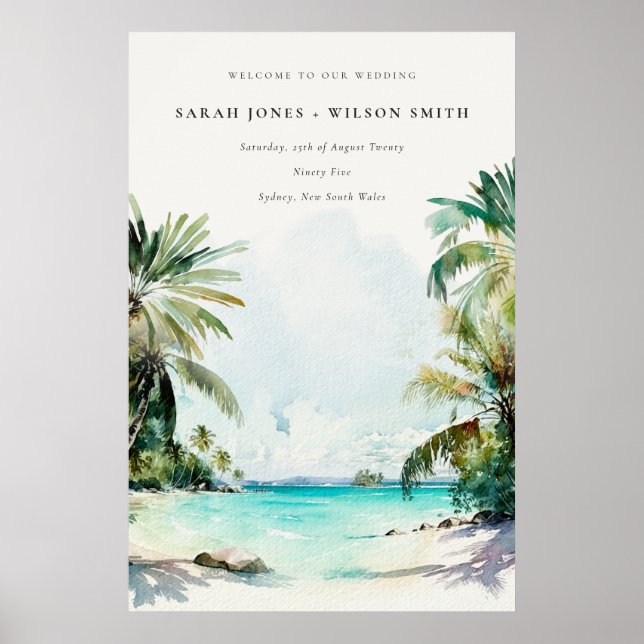 Das Tropical Beach Palm Trees Wedding Poster (Vorne)