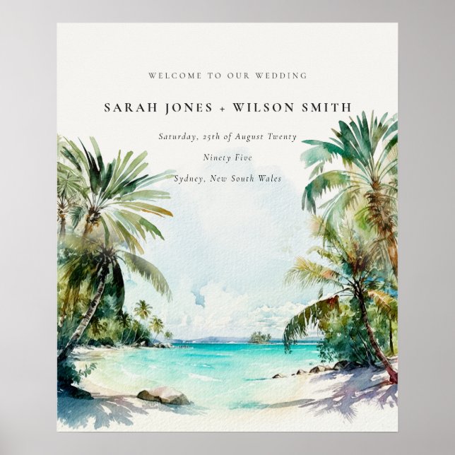 Das Tropical Beach Palm Trees Wedding Poster (Vorne)