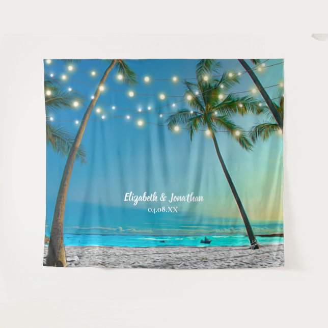 Das Tropical Beach Palm Wedding Foto Stand Wandteppich (Vorderseite (Horizontal))
