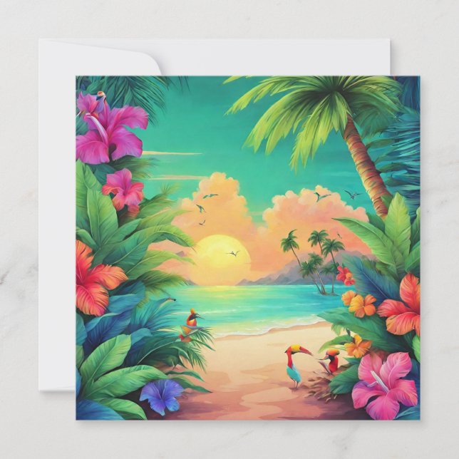 Das Tropical Beach Sunset mit Hibiskus-Blume Karte (Vorderseite)
