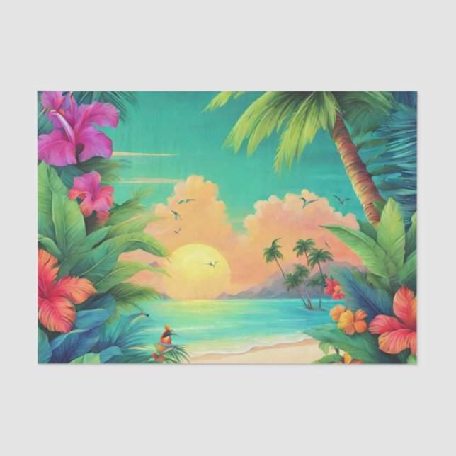 Das Tropical Beach Sunset mit Hibiskus-Blume Seidenpapier (Vorderseite)