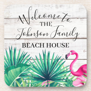Das Tropical Floral Family Name Beach House begrüß Getränkeuntersetzer