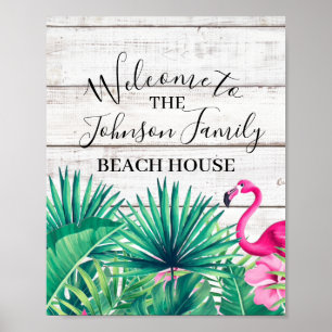 Das Tropical Floral Family Name Beach House begrüß Poster