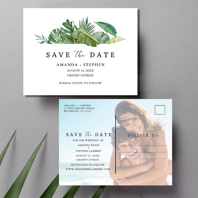Das Tropical Leaf Beach Hochzeitbudget Save the Da Ankündigungspostkarte (Von Creator hochgeladen)