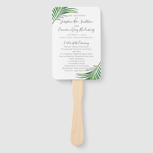 Das Tropical Palm Tree Greenery Beach Hochzeitspro Fächer (Vorderseite)
