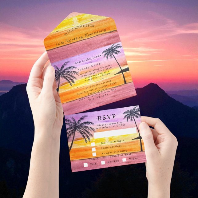 Das tropische Hochzeitsjubiläum am Strand All In One Einladung (Von Creator hochgeladen)