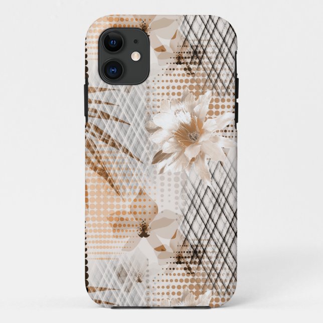 Das tropische Muster ist grau, beige. Case-Mate iPhone Hülle (Rückseite)