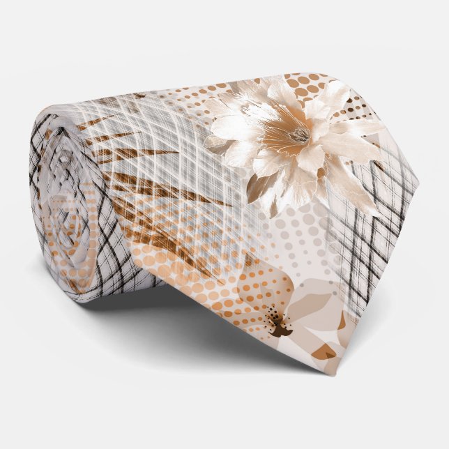Das tropische Muster ist grau, beige. Krawatte (Gerollt)