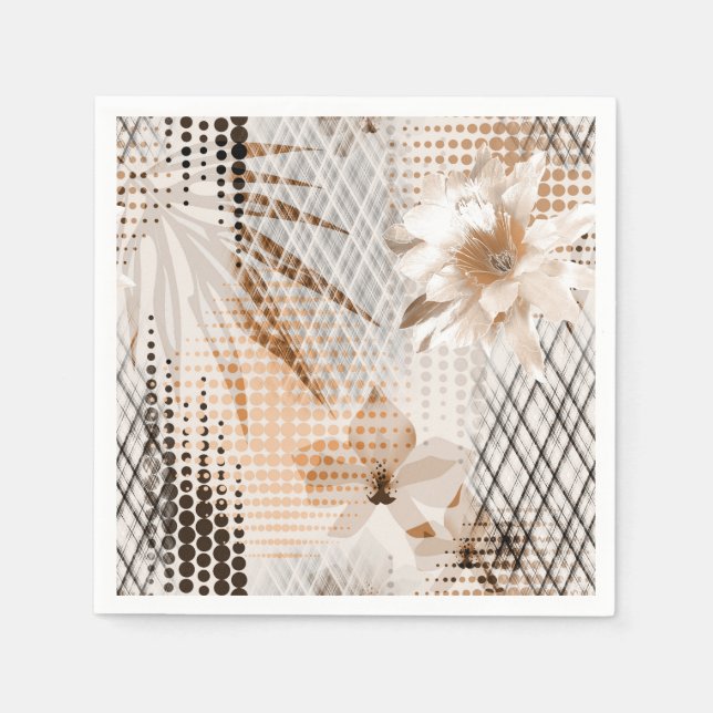 Das tropische Muster ist grau, beige. Serviette (Vorderseite)