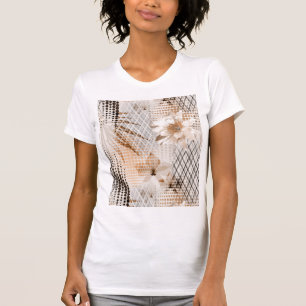 Das tropische Muster ist grau, beige. T-Shirt