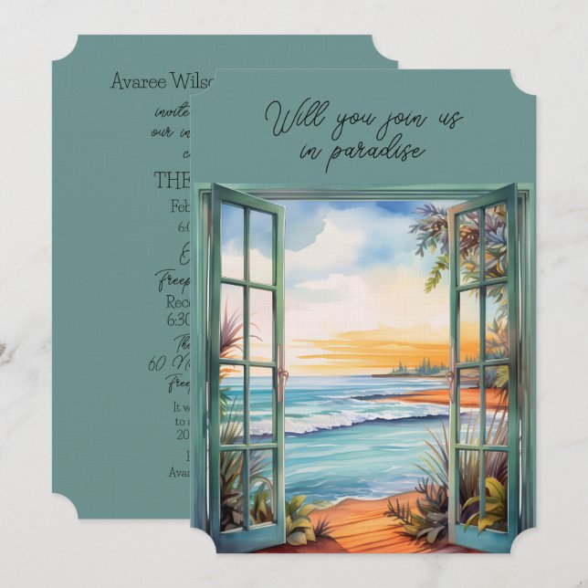 Das tropische Paradies mit offenem Fenster Einladung (Vorne/Hinten)