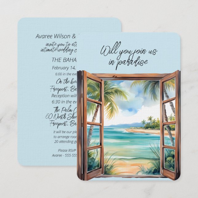 Das tropische Paradies mit offenem Fenster Einladung (Vorne/Hinten)