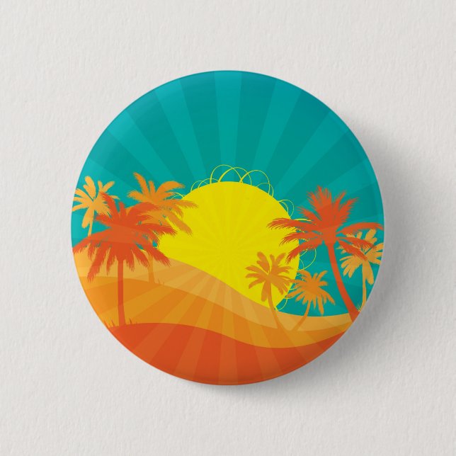 Das tropische Retro-Design des Sunset Beach Button (Vorderseite)