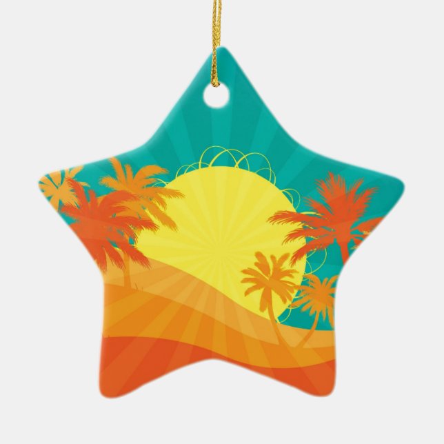 Das tropische Retro-Design des Sunset Beach Keramikornament (Vorne)