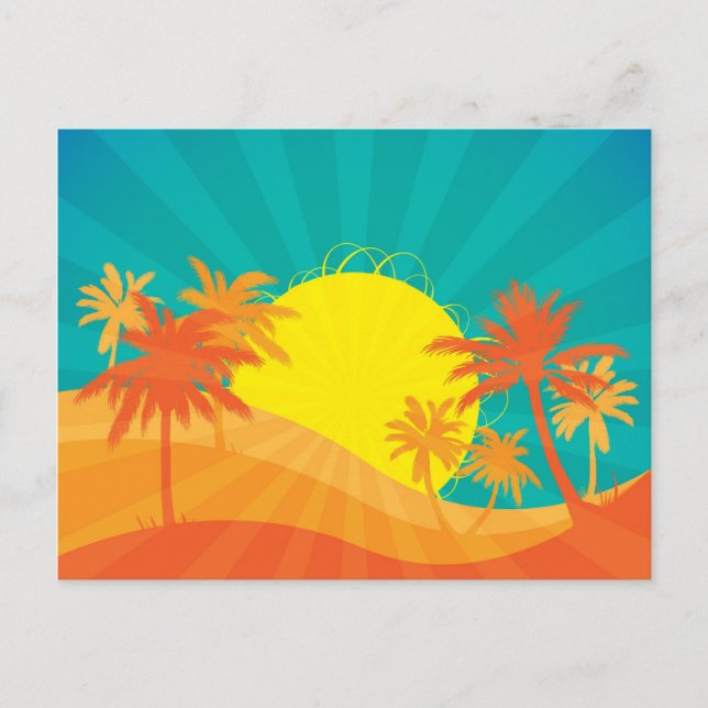 Das tropische Retro-Design des Sunset Beach Postkarte (Vorderseite)