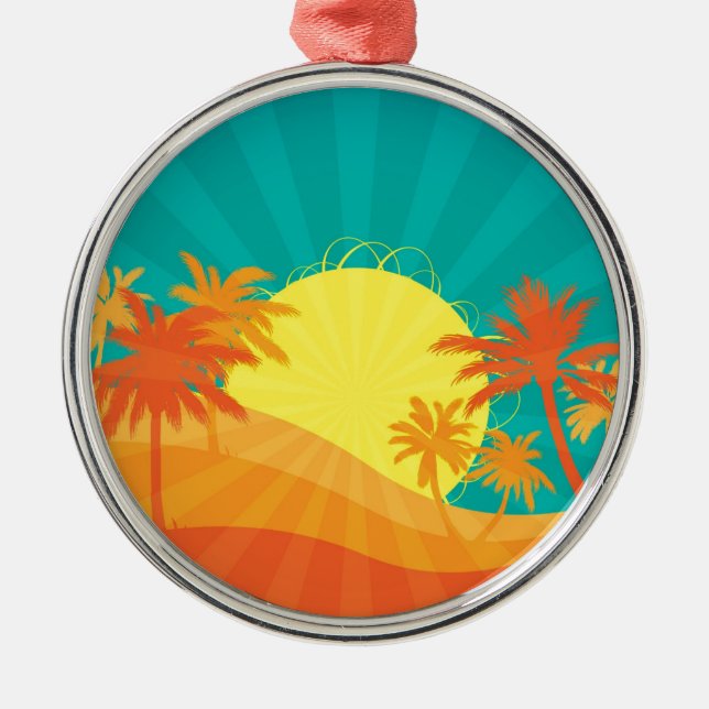 Das tropische Retro-Design des Sunset Beach Silbernes Ornament (Vorne)