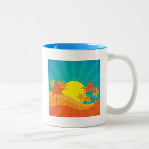 Das tropische Retro-Design des Sunset Beach Zweifarbige Tasse