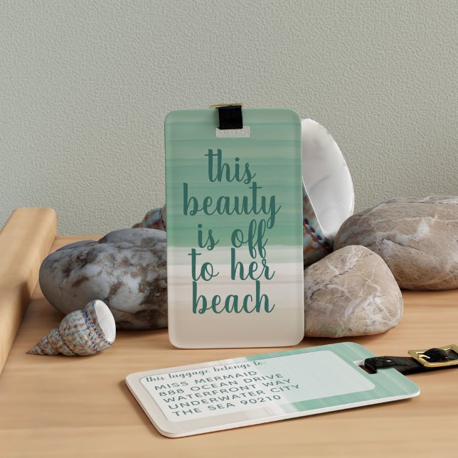 Das tropische türkisfarbene Gepäck am Strand Gepäckanhänger (Are you off to your beach? This is the luggage tag just for you. Add your details!)