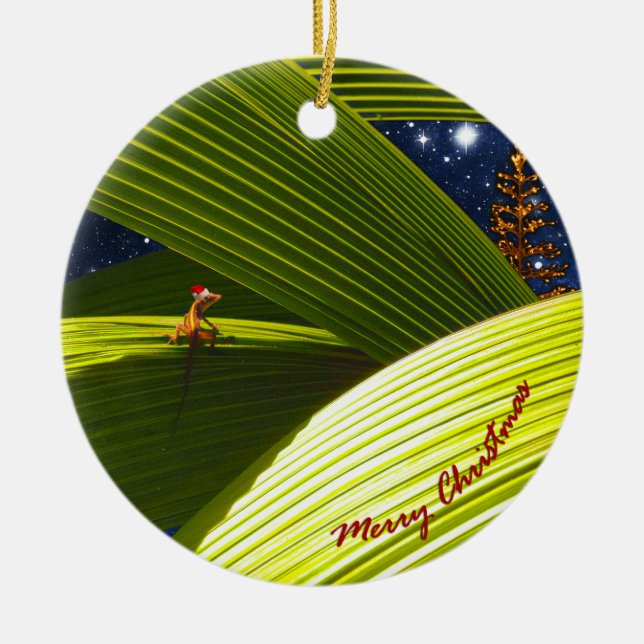 Das tropische Weihnachten einer Gecko-Eidechse Keramikornament (Vorne)