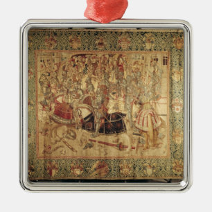 Das Turnier, vertikale Webstuhltapisserie Silbernes Ornament