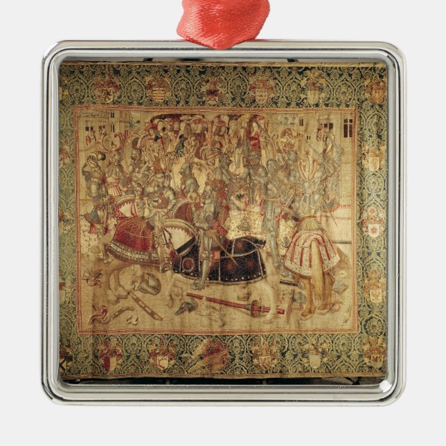 Das Turnier, vertikale Webstuhltapisserie Silbernes Ornament (Vorne)