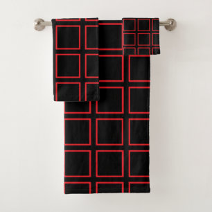 Das umrissene Rot quadriert Schwarzes Badhandtuch Set