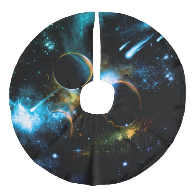 Das Universum der Planeten Leinenimitat Weihnachtsbaumdecke (Vorderseite)