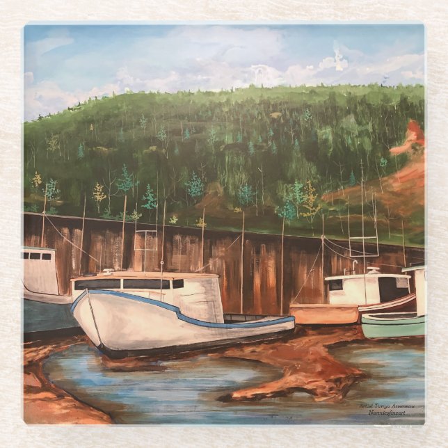 Das ursprüngliche handgemalte Werk des Fischerdorf Glasuntersetzer (Vorderseite)