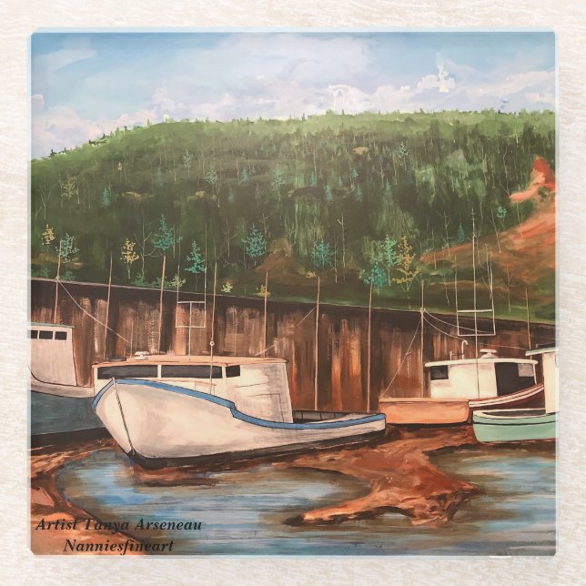 Das ursprüngliche handgemalte Werk des Fischerdorf Glasuntersetzer (Vorderseite)