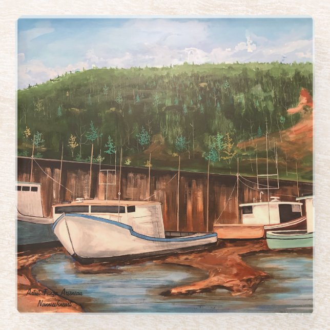 Das ursprüngliche handgemalte Werk des Fischerdorf Glasuntersetzer (Vorderseite)