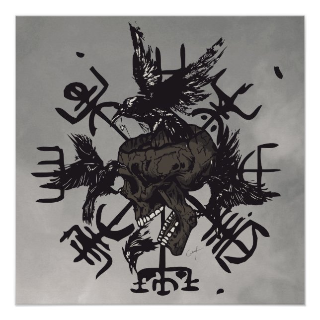 Das Vegvisir-Symbol um einen Schädel Poster (Vorderseite)