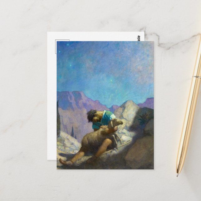 Das verlorene Schaf von Newell Convers Wyeth Postkarte (Vorderseite/Rückseite Beispiel)