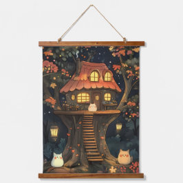 Das verzauberte Baumhaus glatter Katzen Wandteppich Mit Holzrahmen