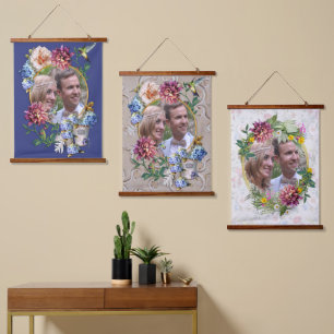 Das Viktorianische, florale Aquarellband Wandteppich Mit Holzrahmen