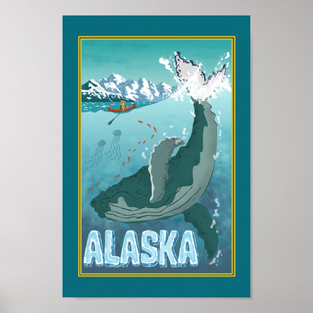 Das Vintage Alaskan Travel Whale Poster (Vorne)